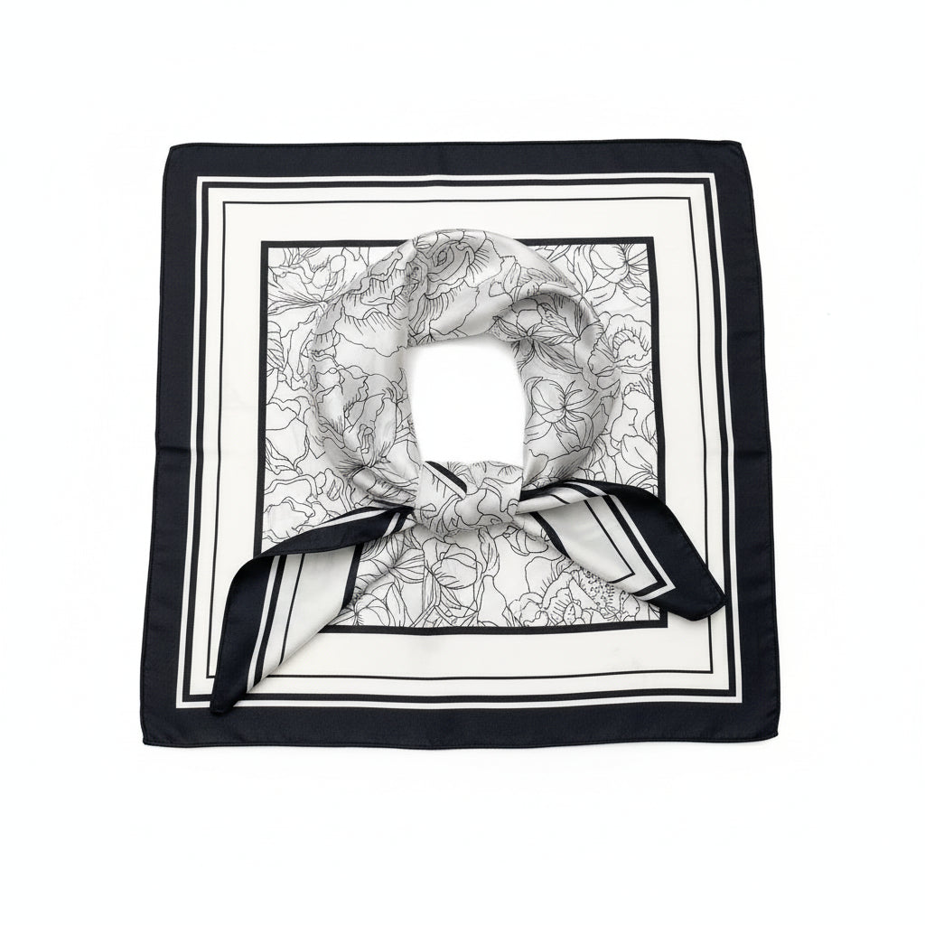 Pañuelo cuadrado elegante de 70 cm para mujer – Estilo chic con estampado clásico”