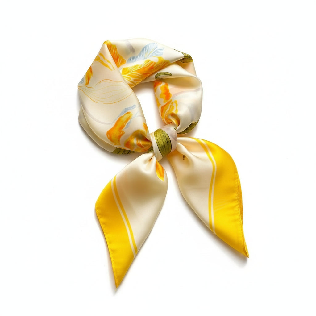 Pañuelo cuadrado elegante de 70 cm para mujer – Estilo chic con estampado clásico”