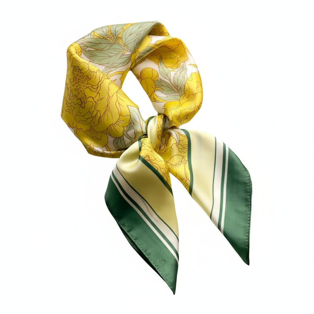 Pañuelo cuadrado elegante de 70 cm para mujer – Estilo chic con estampado clásico”