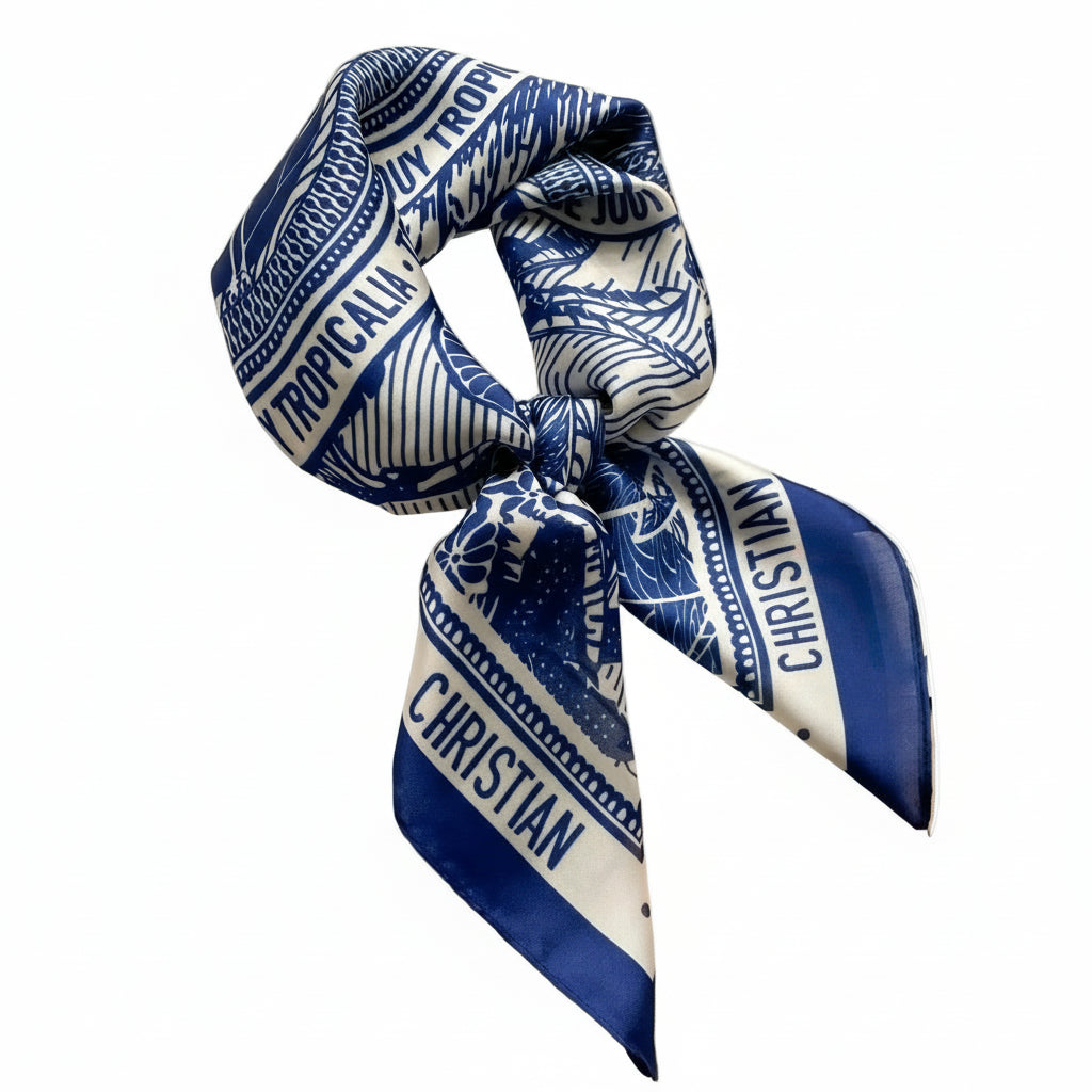 Pañuelo cuadrado elegante de 70 cm para mujer – Estilo chic con estampado clásico”