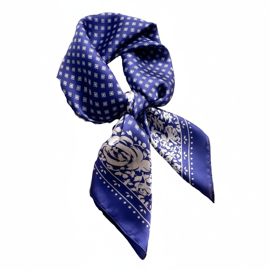 Pañuelo cuadrado elegante de 70 cm para mujer – Estilo chic con estampado clásico”