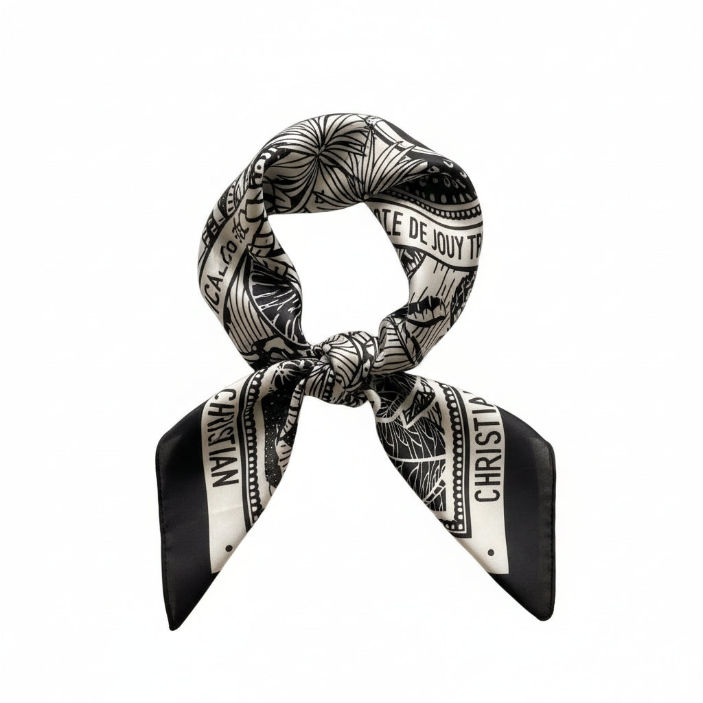 Pañuelo cuadrado elegante de 70 cm para mujer – Estilo chic con estampado clásico”