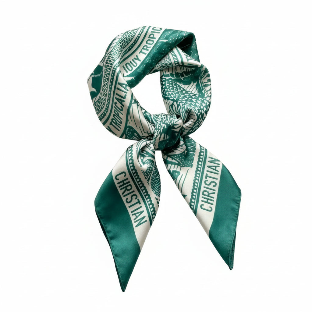 Pañuelo cuadrado elegante de 70 cm para mujer – Estilo chic con estampado clásico”