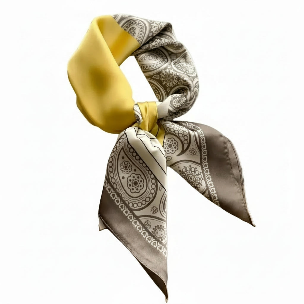 Pañuelo cuadrado elegante de 70 cm para mujer – Estilo chic con estampado clásico”