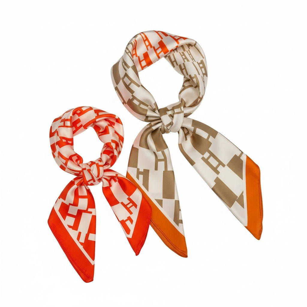 Pañuelo cuadrado elegante de 70 cm para mujer – Estilo chic con estampado clásico”