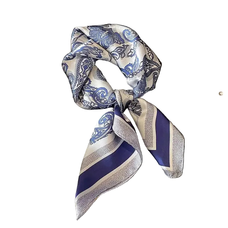 Pañuelo cuadrado elegante de 70 cm para mujer – Estilo chic con estampado clásico”